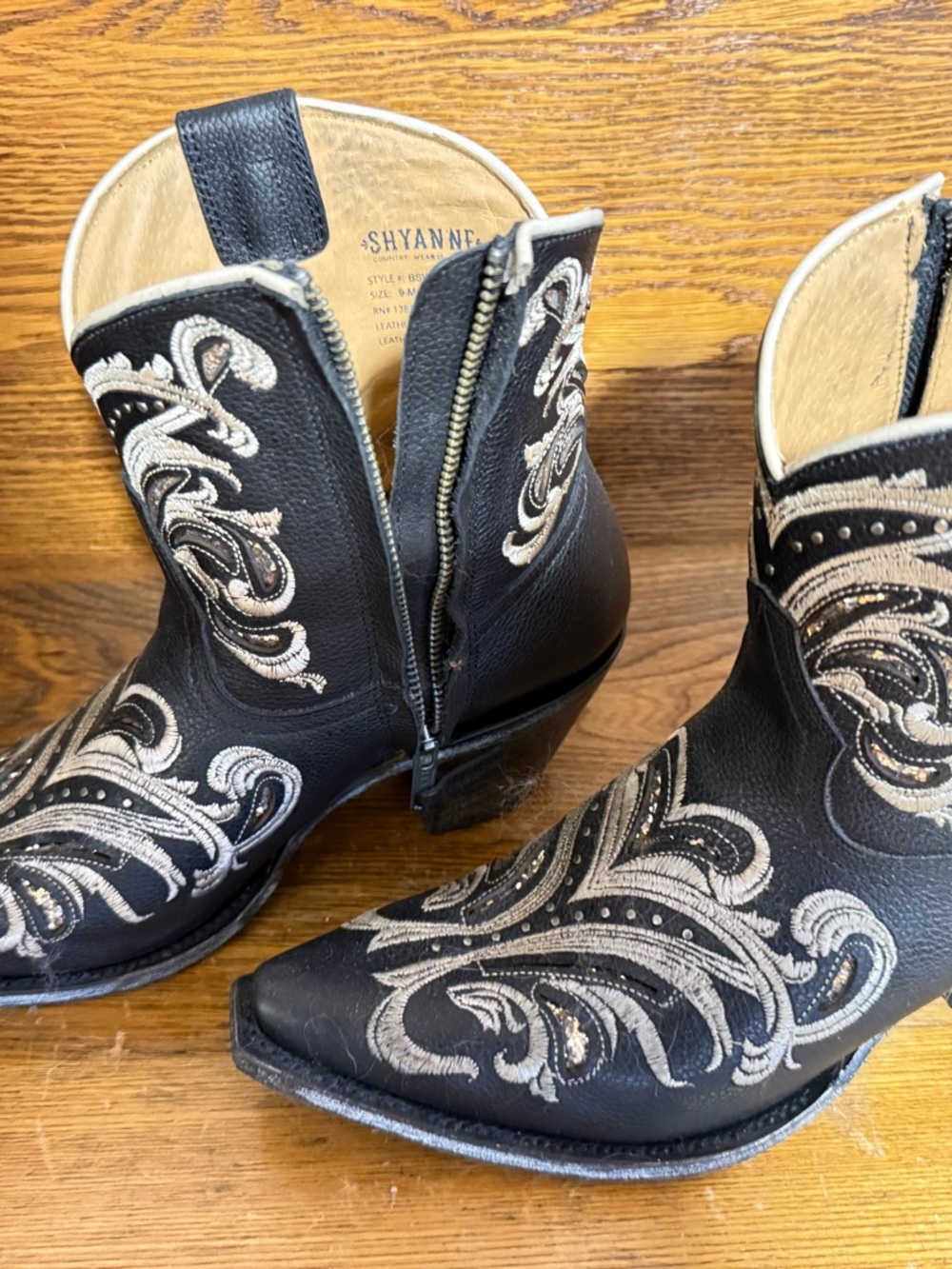 Shyanne Black Ankle Boots with Silver Scroll Stitching